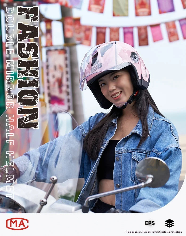 Motorcycle Open Face Helmet For Men And Women Dual Lens Sun Visor Face Shield Top Lightweight Scooter Bike Retro 3/4 Helmet