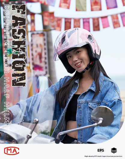 Motorcycle Open Face Helmet For Men And Women Dual Lens Sun Visor Face Shield Top Lightweight Scooter Bike Retro 3/4 Helmet