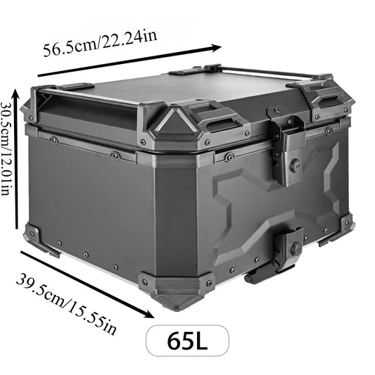 65L Motorcycle Top Box Aluminum Rear Luggage Storage Tool Case Universal Motorbike Tail Box with Fitting Plate and Fixings