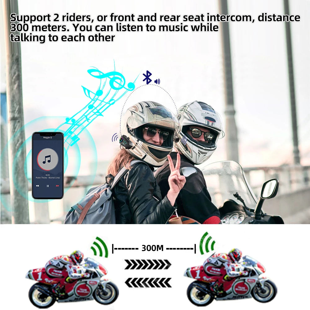 Kebidumei YP10 2X Wireless Bluetooth5.3 Motorcycle Helmet Intercom Headset Waterproof 300 m Intercomunicador Speaker Earphone