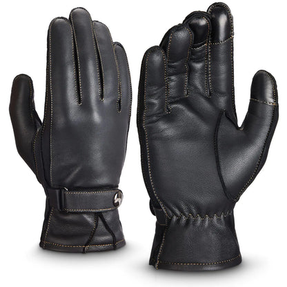 KEMIMOTO Winter Genuine Leather Gloves Cashmere Lined Gloves for Men Women Touchscreen Texting Riding Driving Motorcycle Black Glove Short Wrist